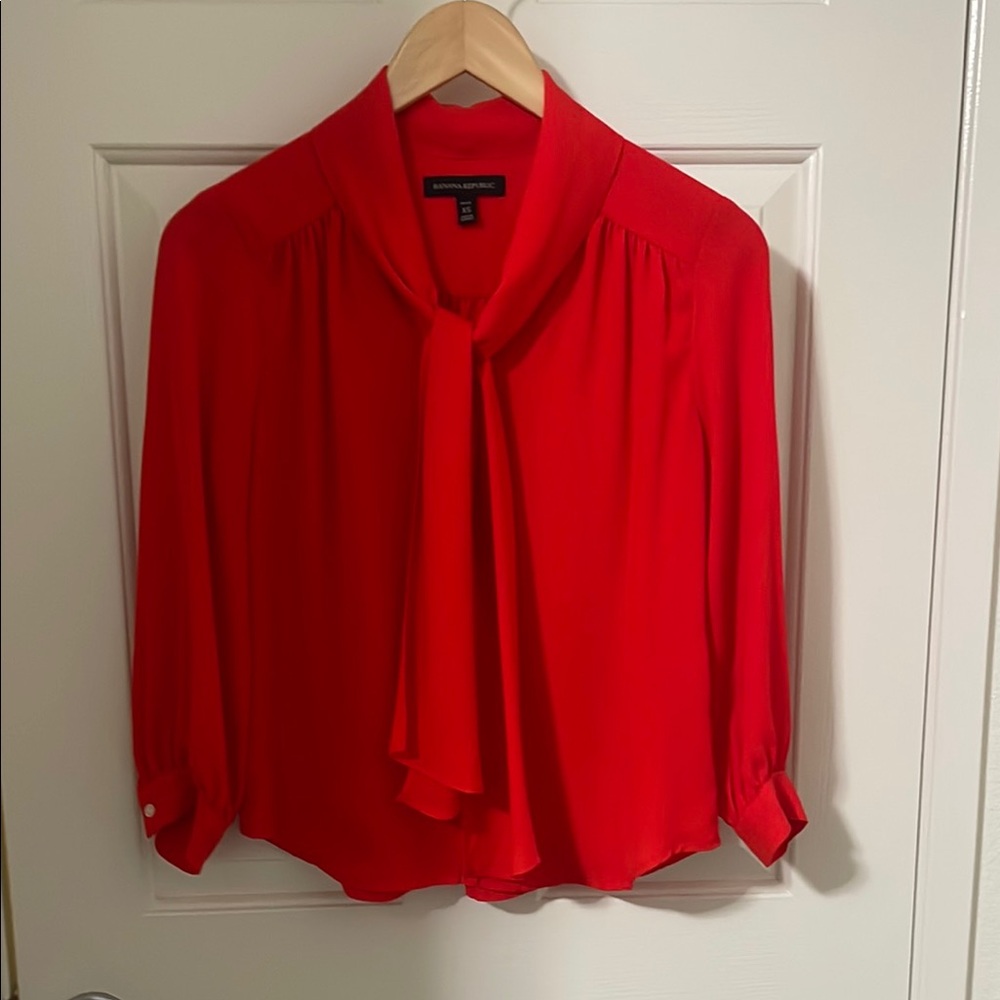 Red Tie Front Blouse with Long Sleeves